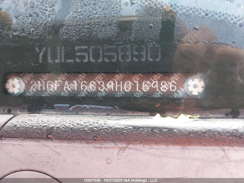 2009 Honda Civic Lx-S VIN: 2HGFA16639H016986 Lot: 12437036