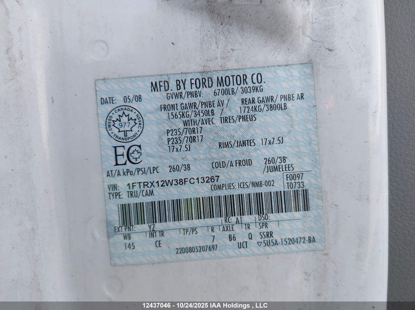 1FTRX12W38FC13267 2008 FORD F-150 photo no. 9