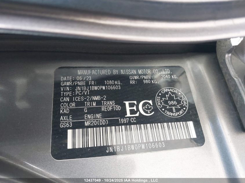 2023 Nissan Qashqai Sl/Sv VIN: JN1BJ1BW0PW106603 Lot: 12437049