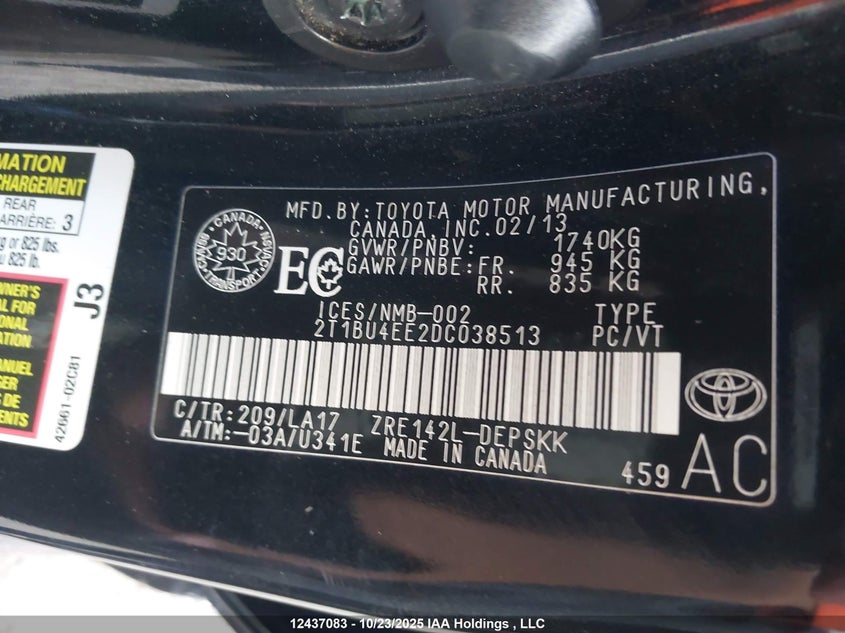 2T1BU4EE2DC038513 2013 TOYOTA COROLLA photo no. 9