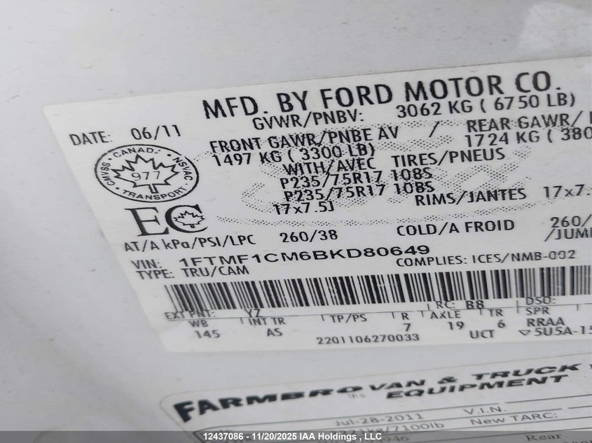 1FTMF1CM6BKD80649 2011 FORD F-150 photo no. 9