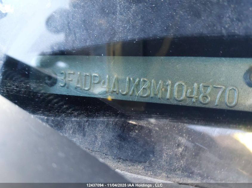 2011 Ford Fiesta S VIN: 3FADP4AJXBM104870 Lot: 12437094