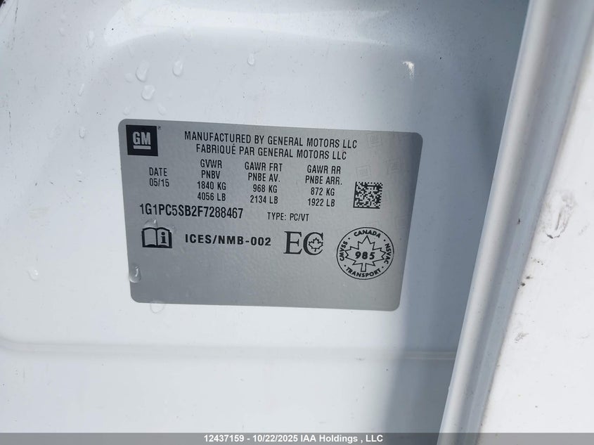 1G1PC5SB2F7288467 2015 CHEVROLET CRUZE photo no. 9