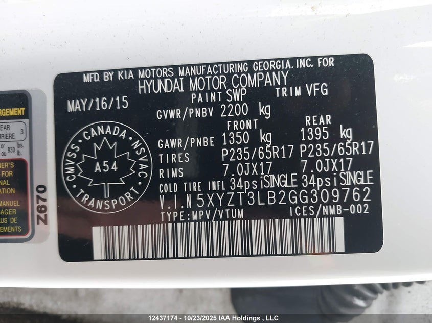 5XYZT3LB2GG309762 2016 HYUNDAI SANTA FE photo no. 19