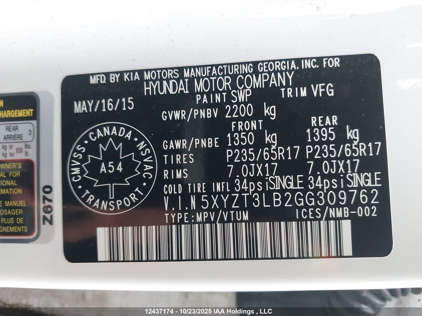 5XYZT3LB2GG309762 2016 HYUNDAI SANTA FE photo no. 9