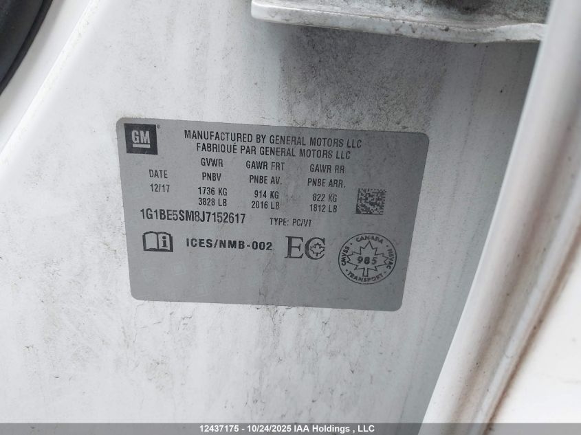 2018 Chevrolet Cruze Lt VIN: 1G1BE5SM8J7152617 Lot: 12437175