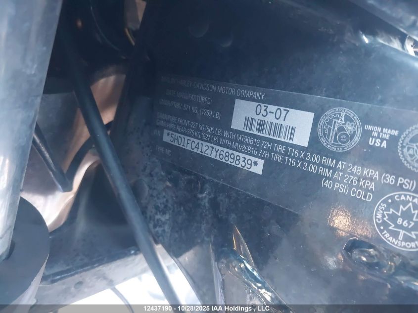 2007 Harley-Davidson Flhtcui VIN: 5HD1FC4127Y689839 Lot: 12437190