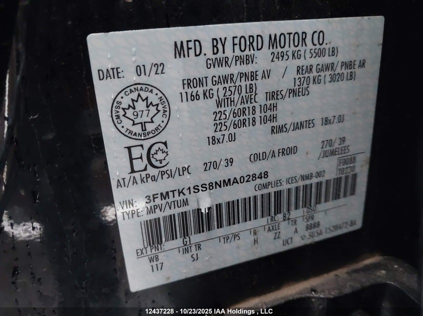3FMTK1SS8NMA02848 2022 FORD MUSTANG MACH-E photo no. 9