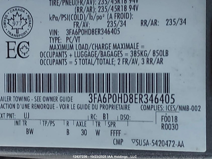 3FA6P0HD8ER346405 2014 FORD FUSION photo no. 9