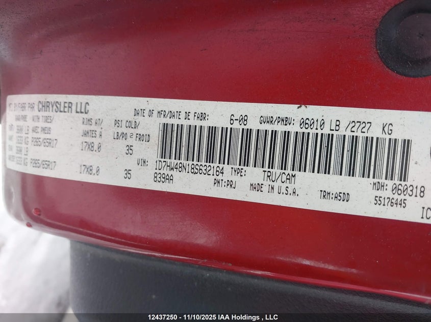 1D7HW48N18S632164 2008 DODGE DAKOTA photo no. 9