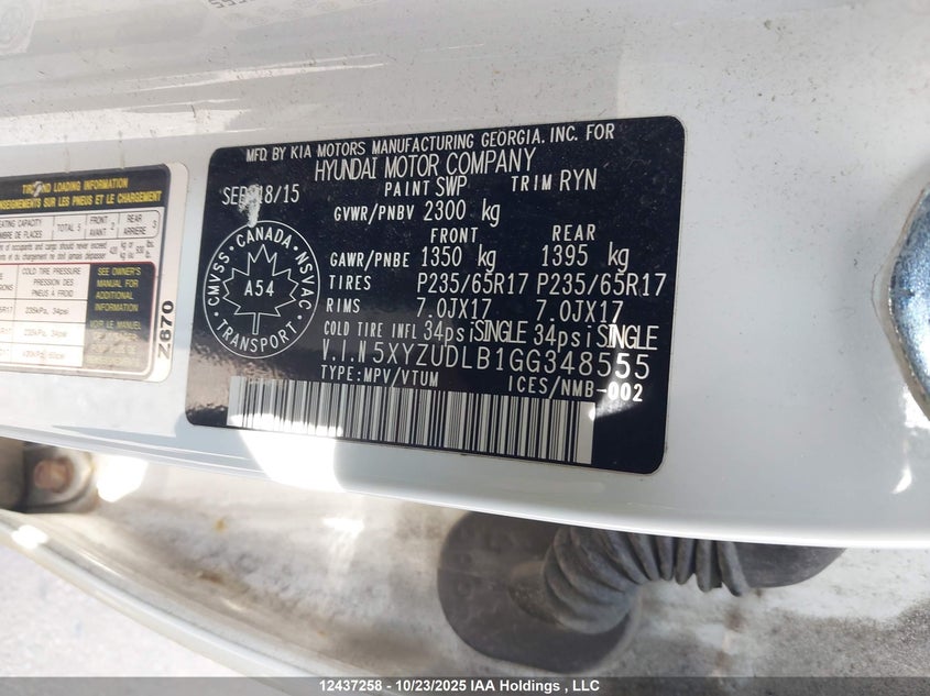 5XYZUDLB1GG348555 2016 HYUNDAI SANTA FE photo no. 18