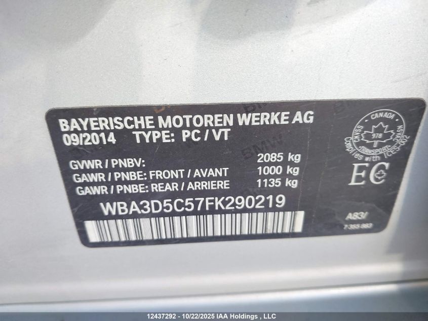 2015 BMW 328 D xDrive VIN: WBA3D5C57FK290219 Lot: 12437292