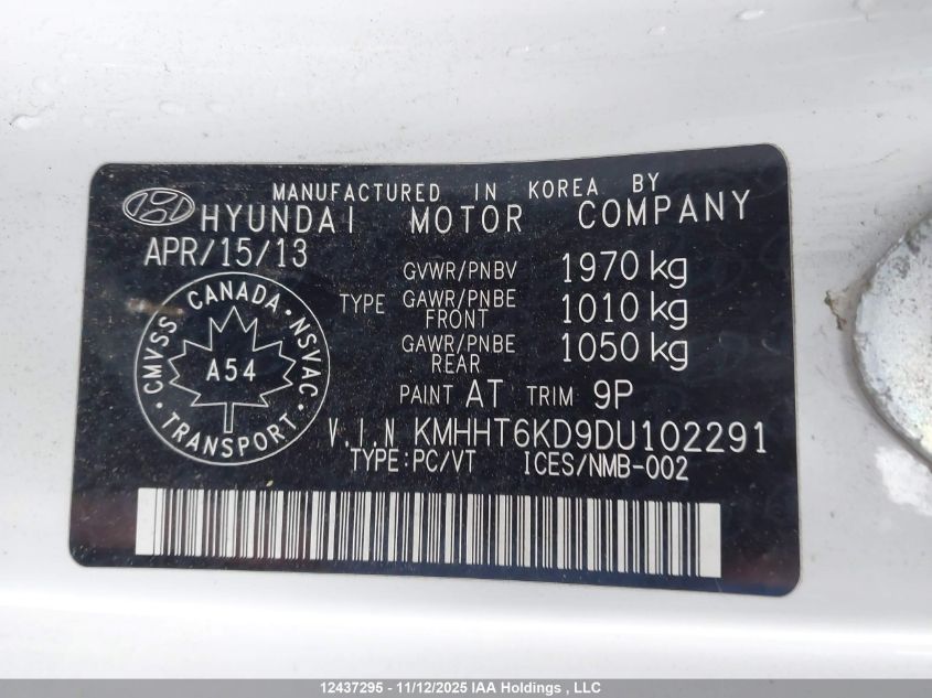 2013 Hyundai Genesis 2.0T Premium VIN: KMHHT6KD9DU102291 Lot: 12437295