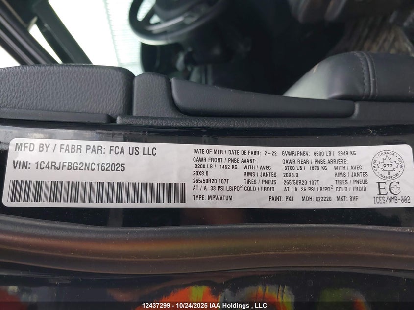 1C4RJFBG2NC162025 2022 JEEP GRAND CHEROKEE photo no. 9