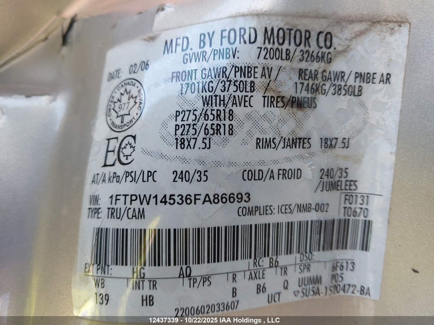 1FTPW14536FA86693 2006 FORD F-150 photo no. 19