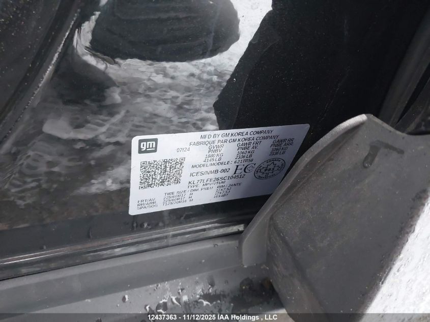 2025 Chevrolet Trax Ls Fwd VIN: KL77LFE26SC104512 Lot: 12437363