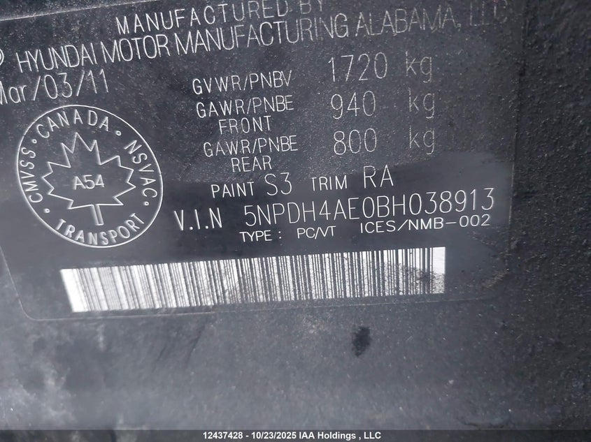 5NPDH4AE0BH038913 2011 HYUNDAI ELANTRA photo no. 9