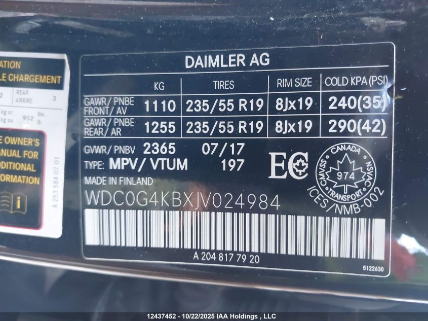 2018 Mercedes-Benz Glc 300 4Matic VIN: WDC0G4KBXJV024984 Lot: 12437452