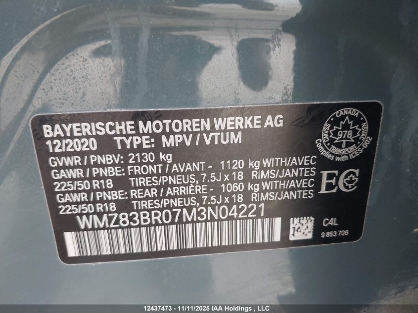 2021 Mini Cooper S Countryman All4 VIN: WMZ83BR07M3N04221 Lot: 12437473