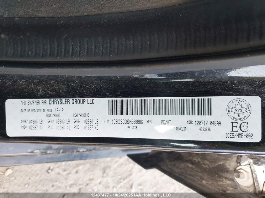 2013 Chrysler 200 Limited VIN: 1C3CCBCG8DN608886 Lot: 12437477