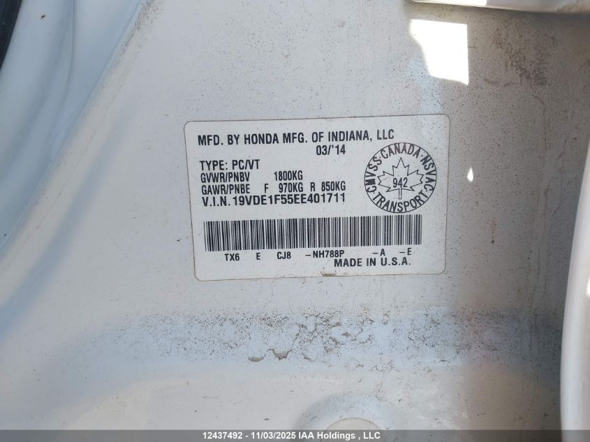 2014 Acura Ilx VIN: 19VDE1F55EE401711 Lot: 12437492