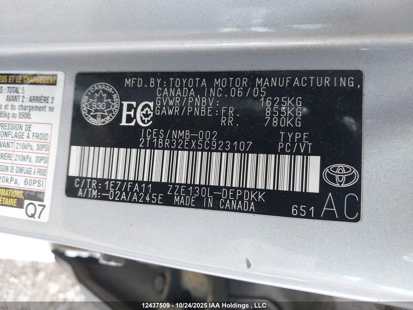 2T1BR32EX5C923107 2005 TOYOTA COROLLA photo no. 9