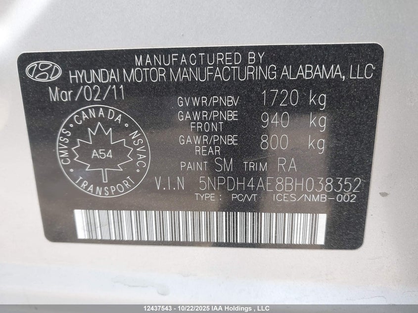 5NPDH4AE8BH038352 2011 HYUNDAI ELANTRA photo no. 9