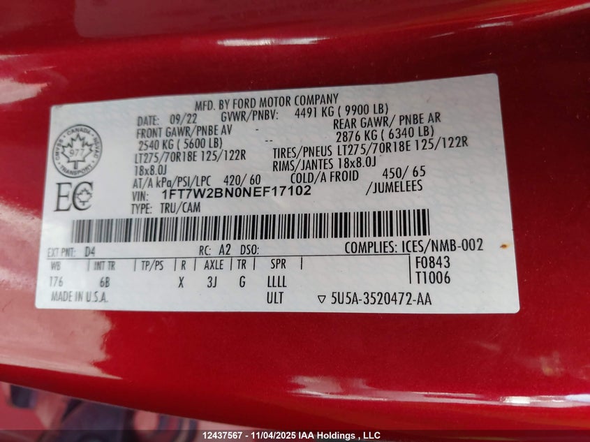 1FT7W2BN0NEF17102 2022 FORD F250 photo no. 19
