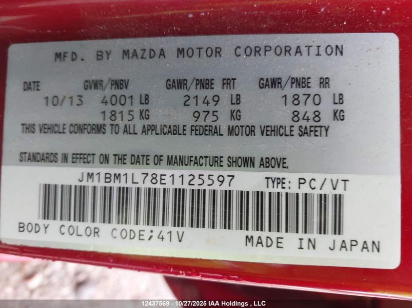 2014 Mazda 3 Touring VIN: JM1BM1L78E1125597 Lot: 12437569