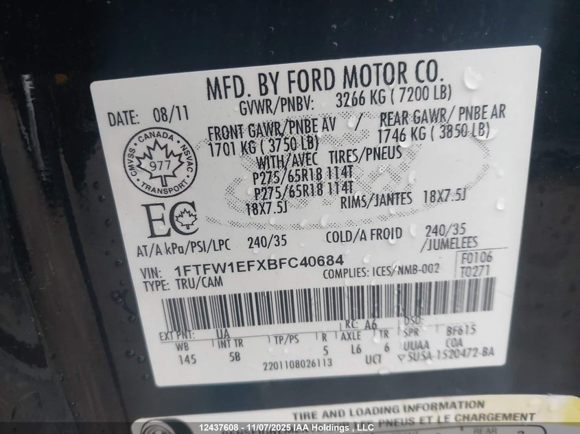 1FTFW1EFXBFC40684 2011 FORD F-150 photo no. 9