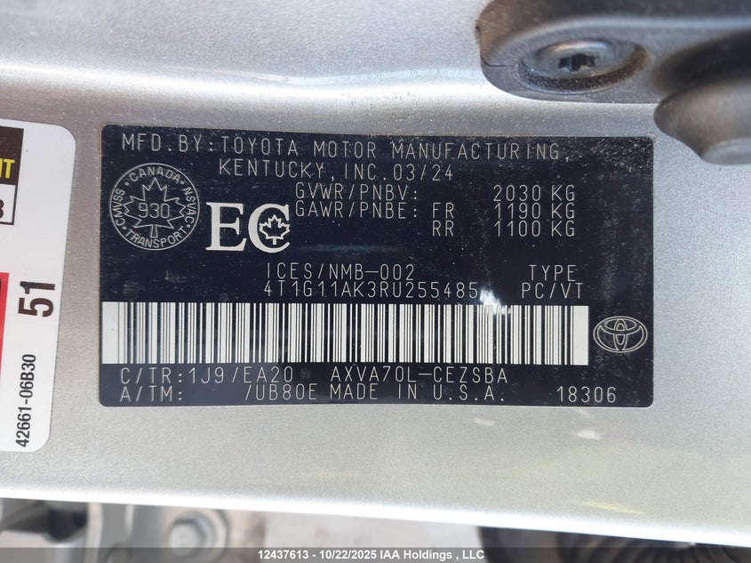 4T1G11AK3RU255485 2024 TOYOTA CAMRY photo no. 9