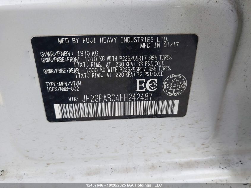 2017 Subaru Crosstrek Premium VIN: JF2GPABC4HH242487 Lot: 12437646