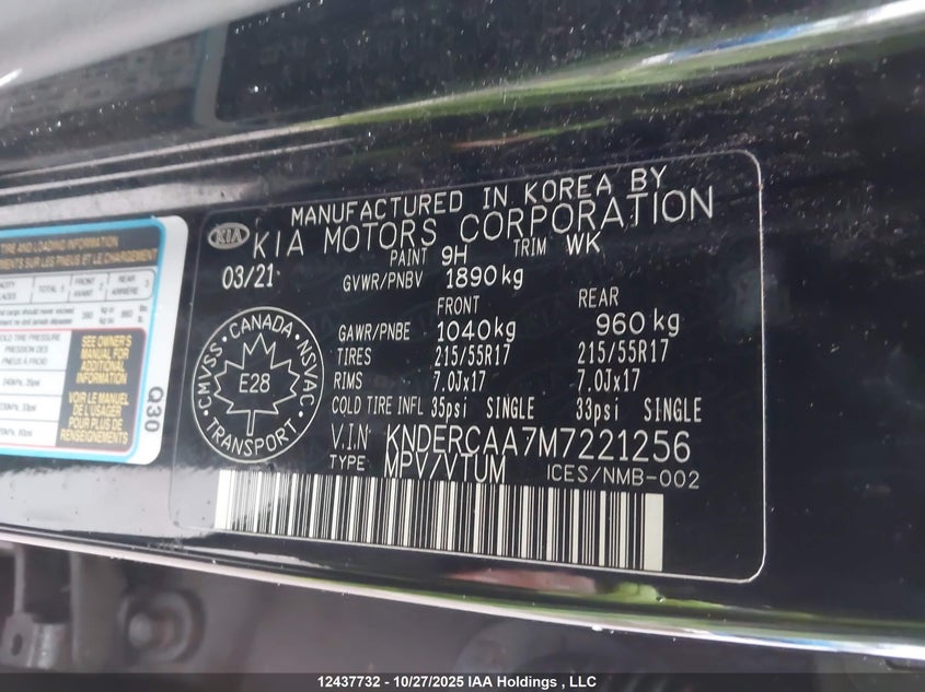 2021 Kia Seltos Ex VIN: KNDERCAA7M7221256 Lot: 12437732