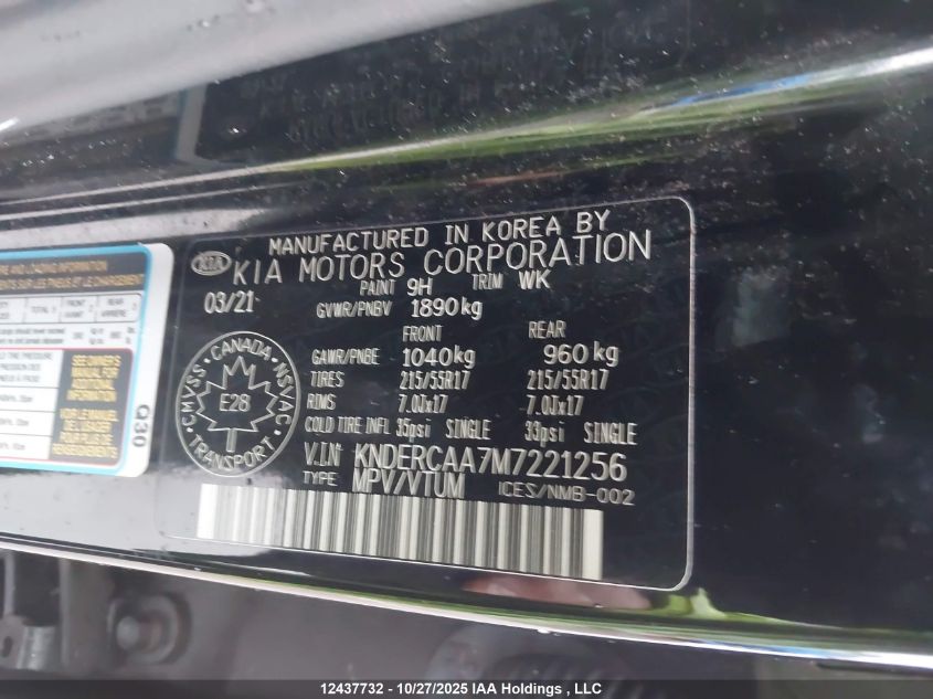 2021 Kia Seltos Ex VIN: KNDERCAA7M7221256 Lot: 12437732