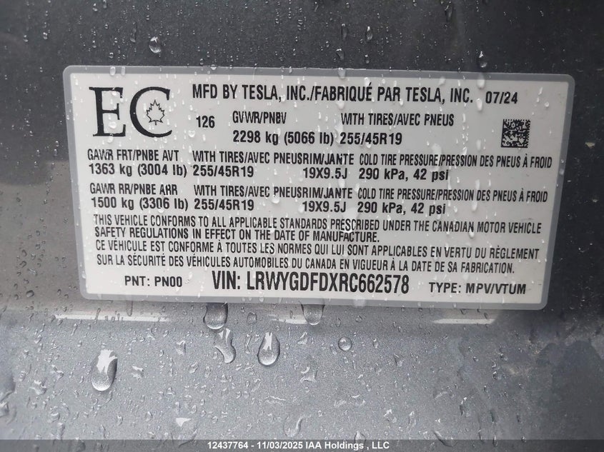 LRWYGDFDXRC662578 2024 TESLA MODEL Y photo no. 9