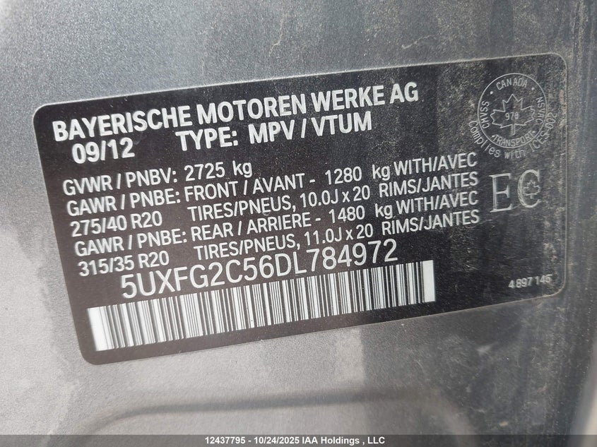 5UXFG2C56DL784972 2013 BMW X6 photo no. 9