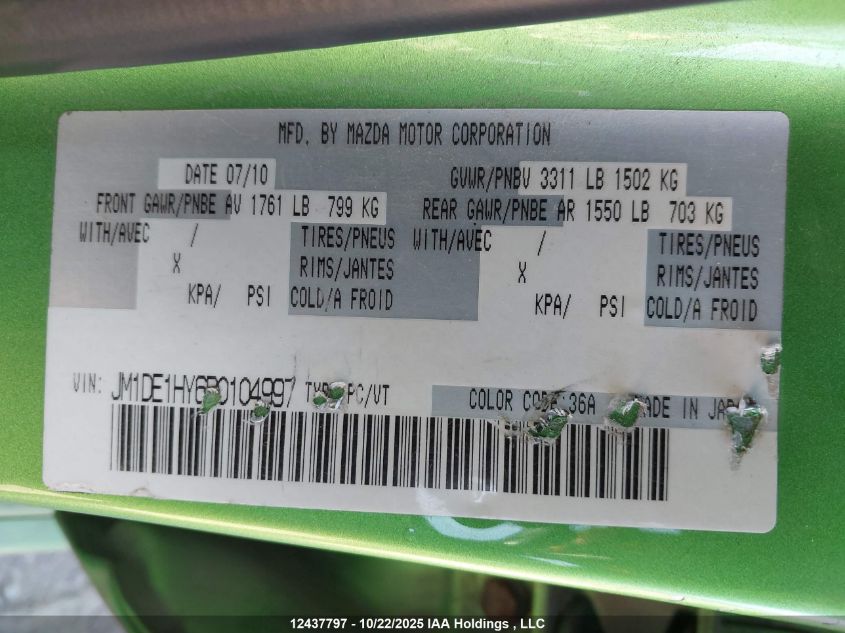 2011 Mazda Mazda2 VIN: JM1DE1HY6B0104997 Lot: 12437797