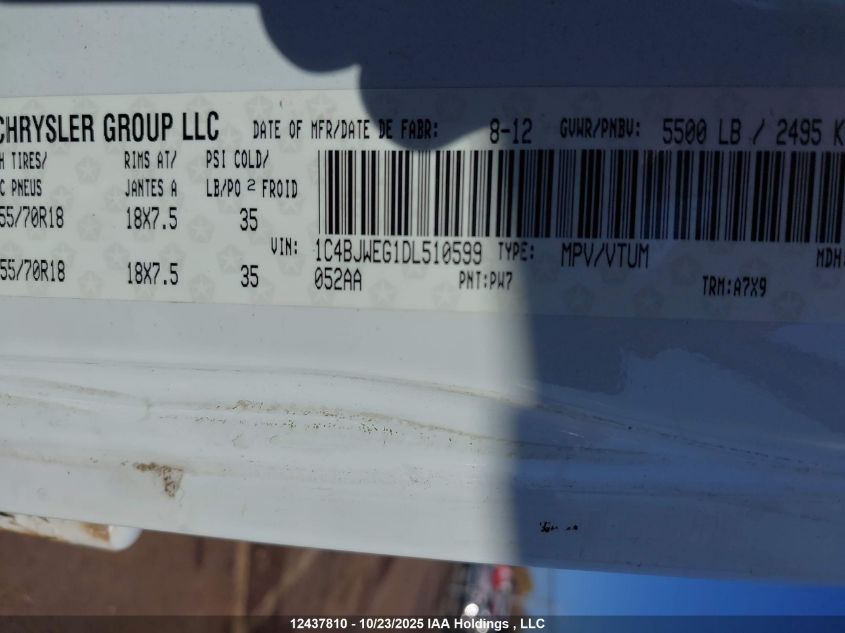 2013 Jeep Wrangler Unlimited Sahara VIN: 1C4BJWEG1DL510599 Lot: 12437810