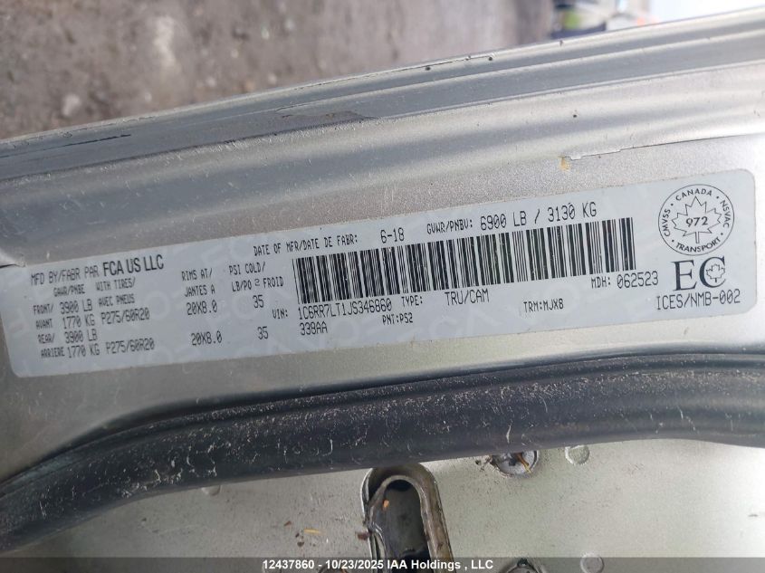 2018 Ram 1500 Slt VIN: 1C6RR7LT1JS346860 Lot: 12437860