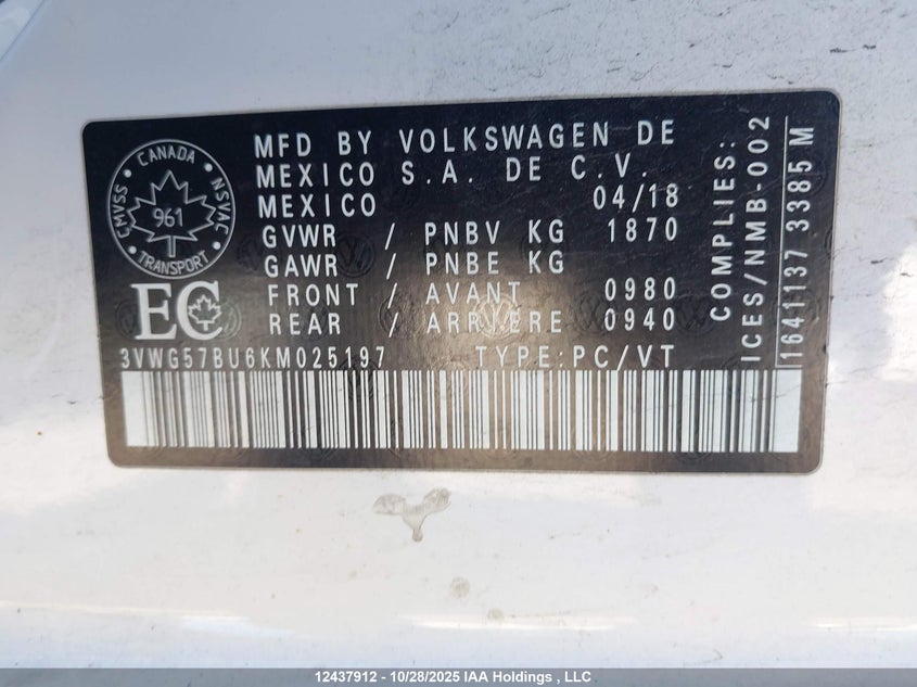3VWG57BU6KM025197 2019 VOLKSWAGEN JETTA photo no. 9