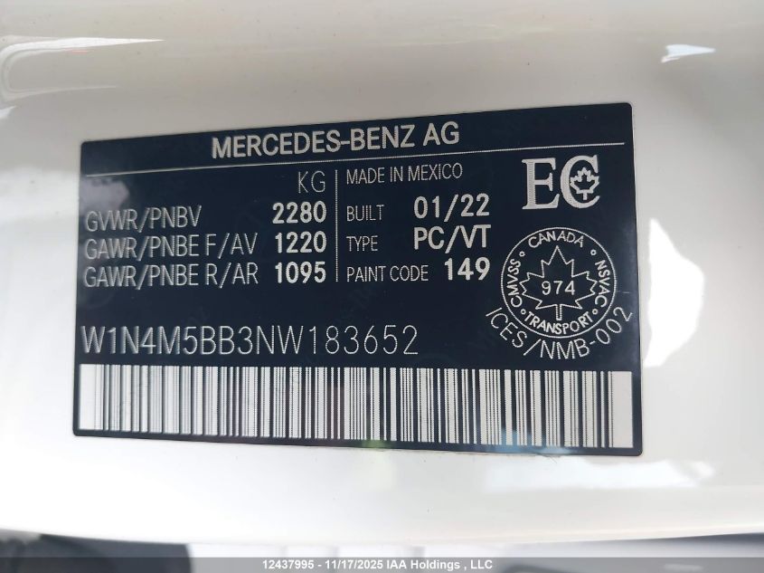 2022 Mercedes-Benz Glb Amg 35 4Matic VIN: W1N4M5BB3NW183652 Lot: 12437995