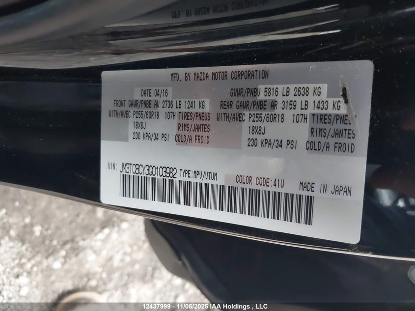 JM3TCBCY3G0103982 2016 MAZDA CX-9 photo no. 9