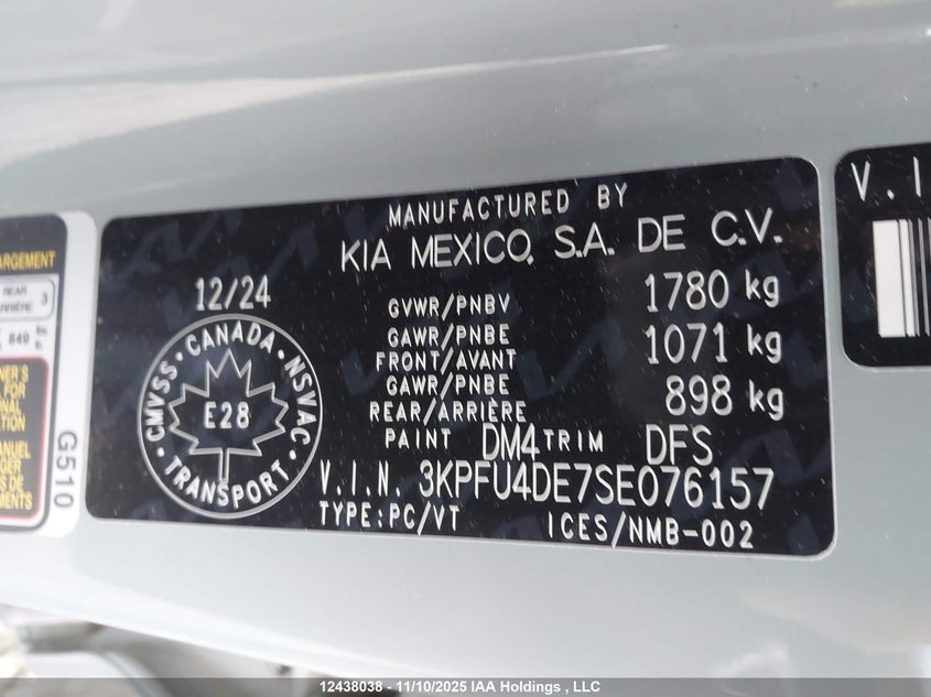 2025 Kia K4 Ex VIN: 3KPFU4DE7SE076157 Lot: 12438038
