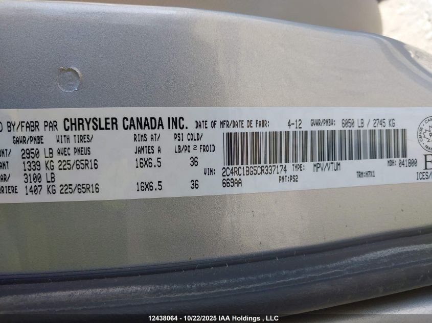 2012 Chrysler Town & Country Touring VIN: 2C4RC1BG5CR337174 Lot: 12438064