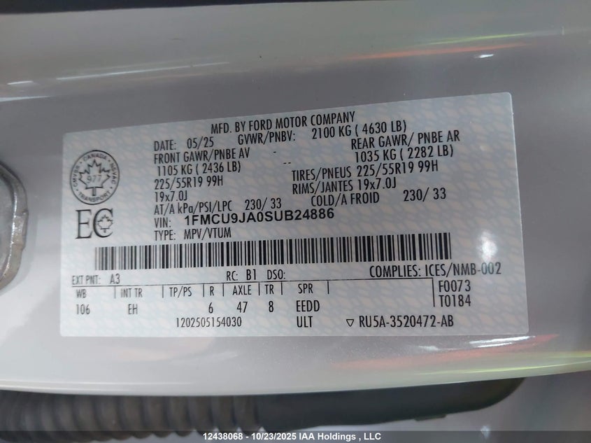 1FMCU9JA0SUB24886 2025 FORD ESCAPE photo no. 9