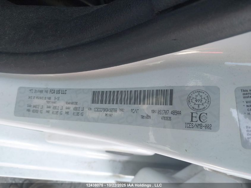 2016 Chrysler 200 Lx VIN: 1C3CCCFB0GN182766 Lot: 12438075