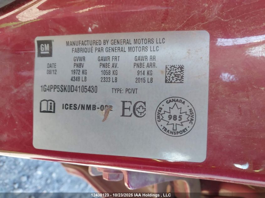 2013 Buick Verano VIN: 1G4PP5SK0D4105430 Lot: 12438123