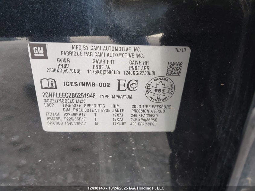 2CNFLEEC2B6251948 2011 CHEVROLET EQUINOX photo no. 18