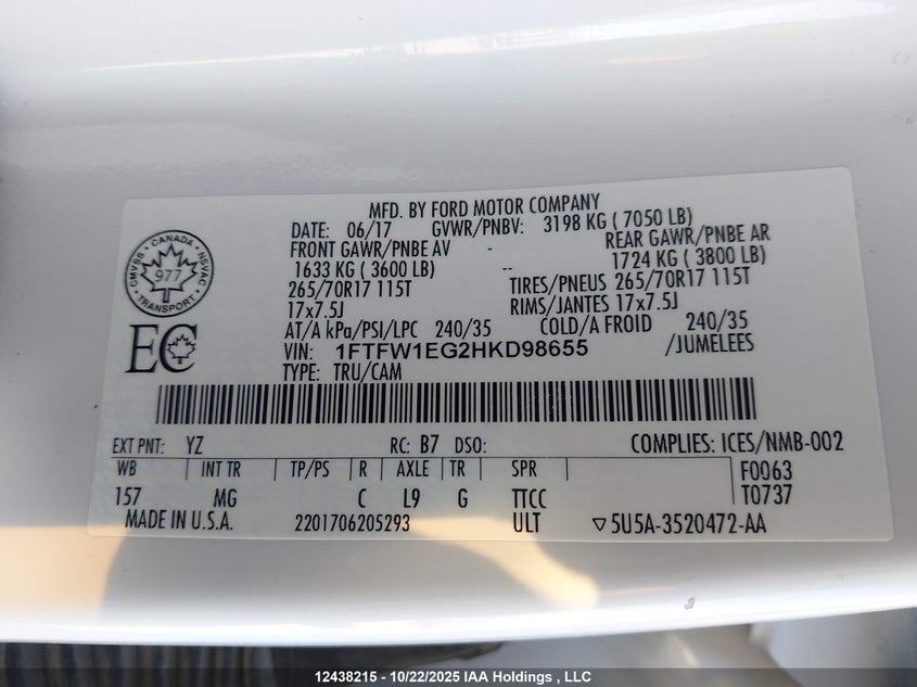 1FTFW1EG2HKD98655 2017 FORD F-150 photo no. 9