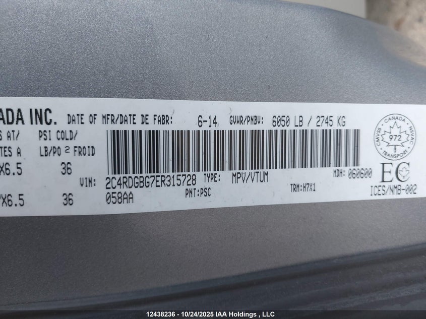 2C4RDGBG7ER315728 2014 DODGE CARAVAN photo no. 9